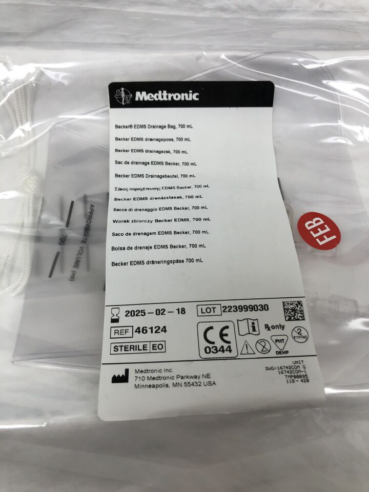46124 - MEDTRONIC - Becker EDMS Drainage Bag, 700ml , ( ) - ( Expiry Date : 2025-02-18 )