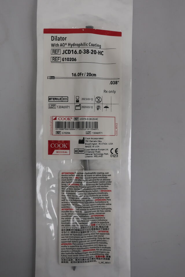 G10206 - COOK - Dilator with AQ Hydrophilic Coating - JCD16.0-38-20-HC - 16Fr x 20cm x .038", () - ( Expiry Date: 2024-04-23 )