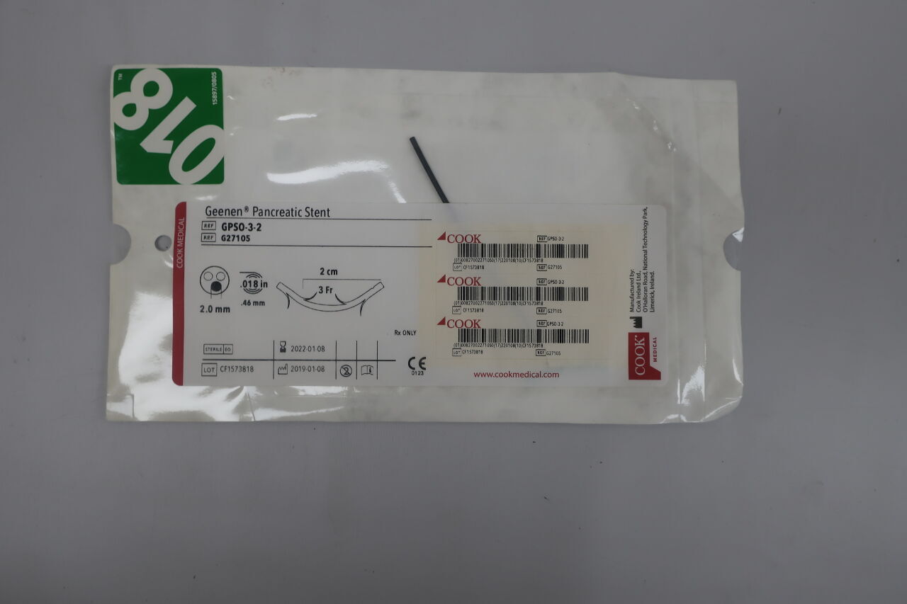 G27105 - COOK - Geenen Pancreatic Stent 3Fr x 2cm, (EA) - ( Expiry Date: 2024-05-19 )