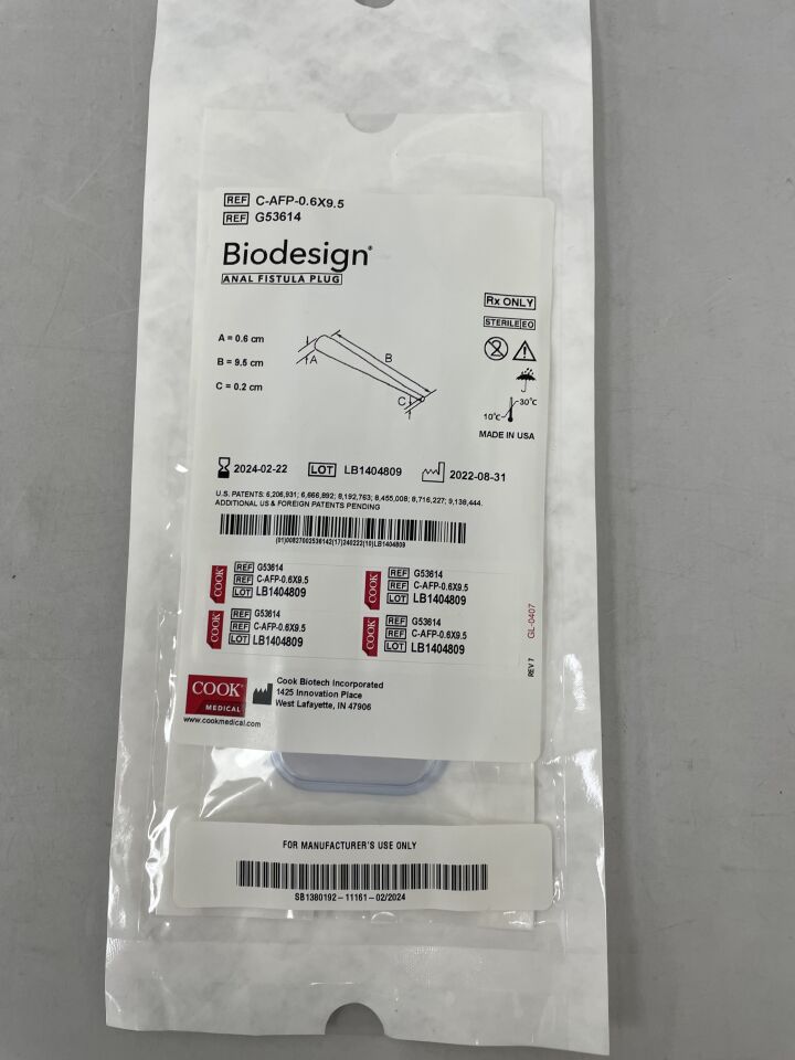 G53614 - COOK - Biodesign Anal Fistula Plug - C-AFPS-0.6X9.5 - 0.6cm X 9.5cm, (EA) - ( Expiry Date: 2024-02-22 )