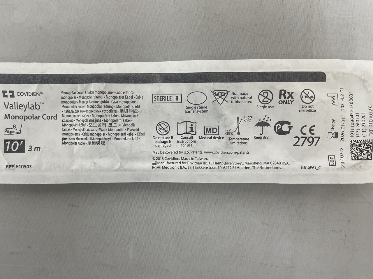 E10503 - COVIDIEN - Valleylab 單極電纜,10 英尺,(EA)-(有效期至:2026-01-31)