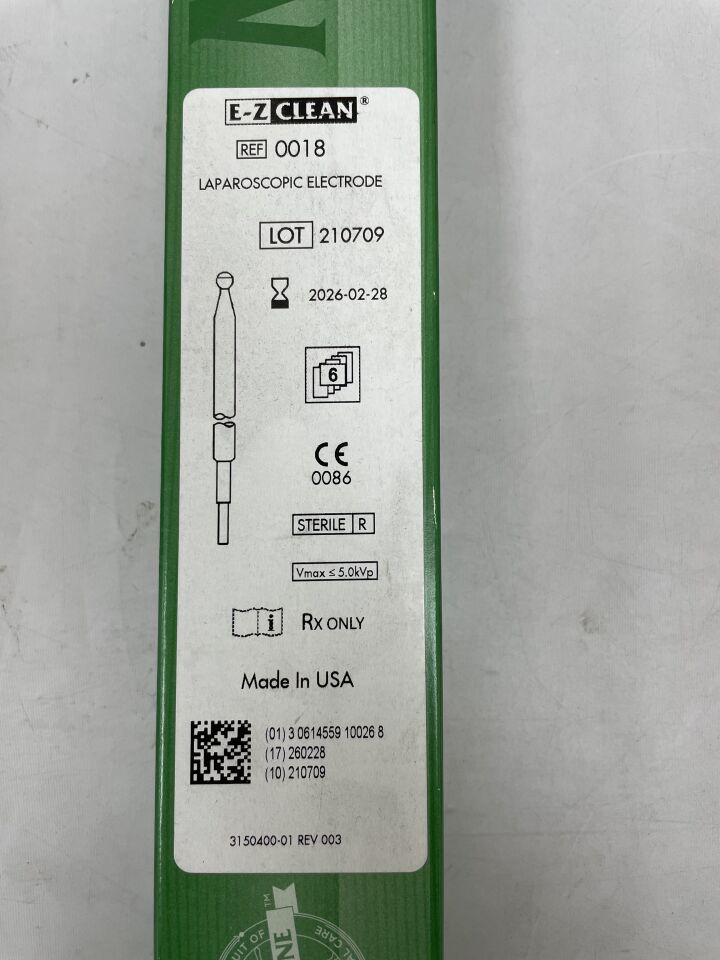 0018 - ETHICON - Electrodo laparoscópico desechable MEGADYNE EZ CLEAN, espátula curva, 13-1/2" L, estándar, (caja de 6) - (Fecha de caducidad: 28/02/2026)