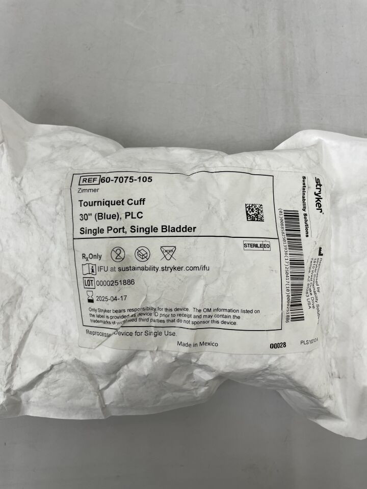 60-7075-105 - STRYKER - TOURNIQUET CUFF with Protective Sleeve and PLC, Dual Port, Single Bladder, 76cm , ( EA ) - ( Expiry Date : 2025-04-17 )