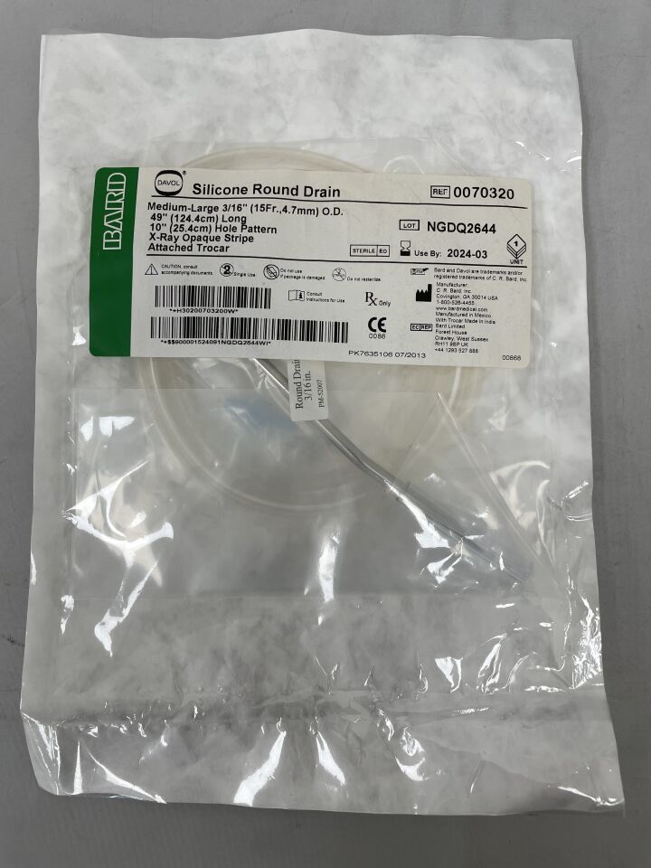 0070320-- - BARD - Round Silicone Drain 3/16" with Trocar, (EA) - ( Expiry Date: 2024-03-01 )