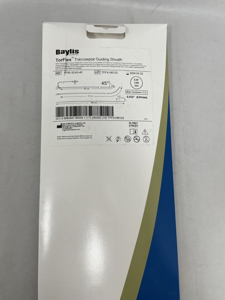 TF85-32-63-45 - BAYLIS MEDICAL - TorFlexTransseptal Guiding Sheath 8.5F X 0.032" X 63 cm Length, 45° Curve, (EA) - ( Expiry Date: 2024-03-02 )