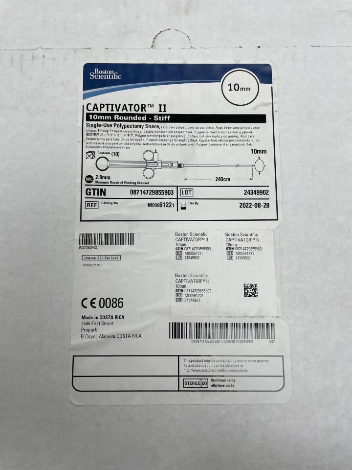 6122 - BOSTON SCIENTIFIC - Captivator II Single-Use Polypectomy Snare - Rounded/Stiff - 10mm x 240cm, () - ( Expiry Date: 2022-08-28 )