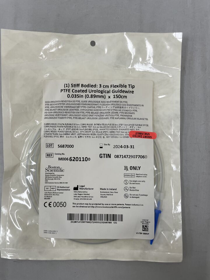 620110 - BOSTON SCIENTIFIC - PTFE Coated Urological Guidewire - Stiff Bodied, Flexible Tip - .035" x 150cm
, () - ( Expiry Date: 2024-03-31 )