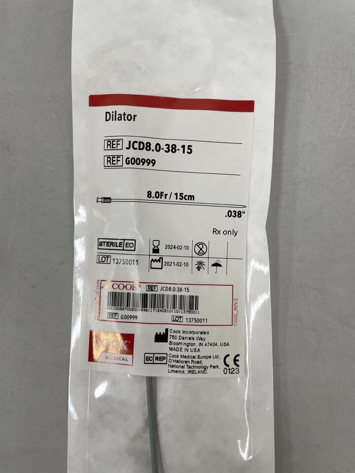 G00999 - COOK - Standard Dilator 8F x 15cm, 0.038", (EA) - ( Expiry Date: 2024-02-10 )