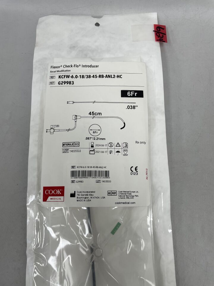 G29983 - COOK - Flexor Check-Flo Introducer, Ansel Modification, 6Fr x 45cm, () - ( Expiry Date: 2024-02-19 )