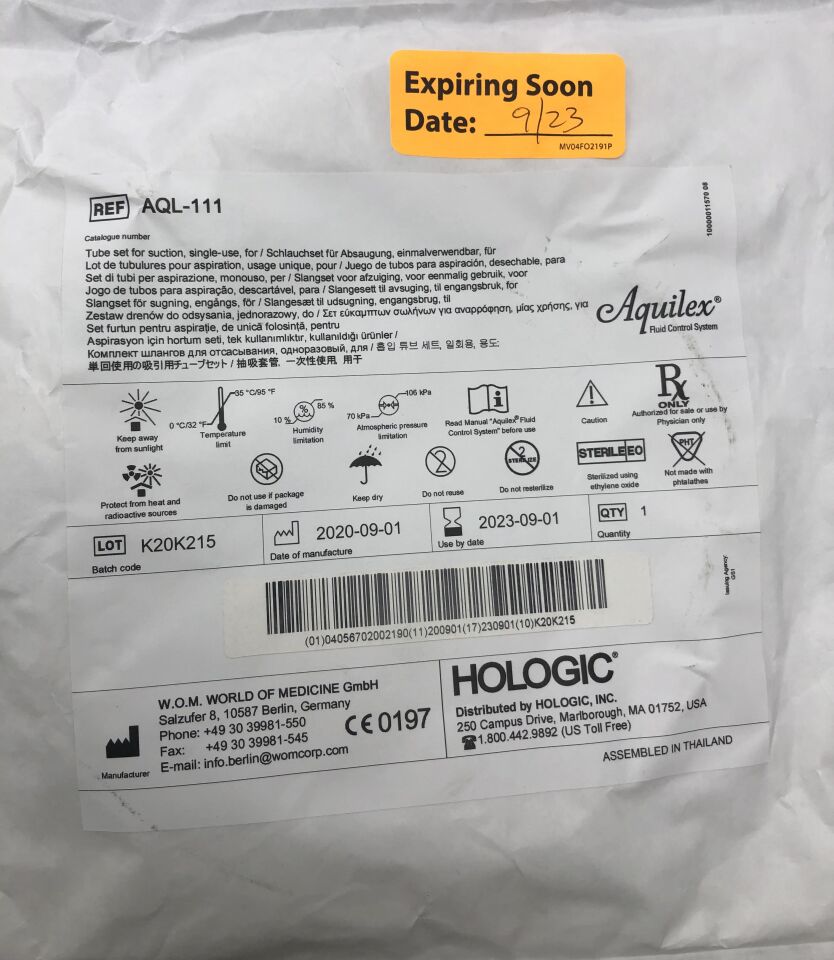 AQL-110 - HOLOGIC - Inflow Tube Set for Suction for Aquilex Fluid Control System, (EA) - ( Expiry Date: 2023-10-01 )