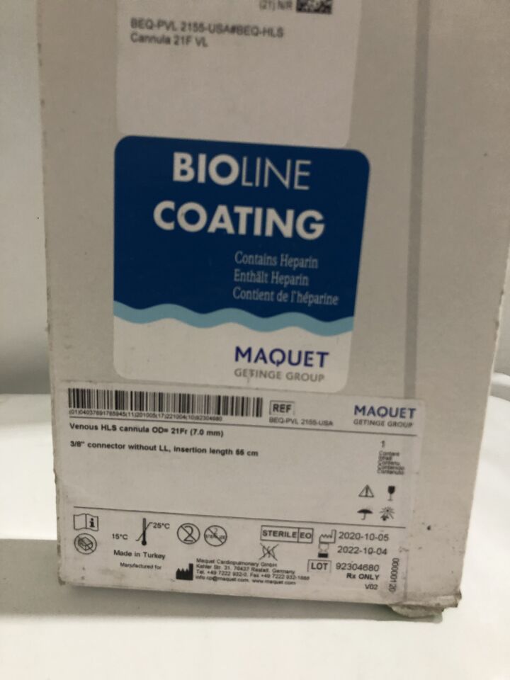 BEQ-PVL 2155-USA - MAQUET - Venous HLS Cannula, OD=21Fr, 3/8 connector without LL, insertion length 55cm, () - ( Expiry Date: 2022-10-04 )