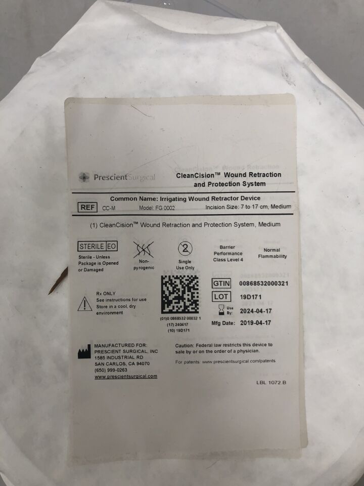 CC-M - PRESCIENT SURGICAL INC. - CleanCision Wound Retraction and Protection System, incision size 7-17cm, Medium, (EA) - ( Expiry Date: 2024-04-17 )