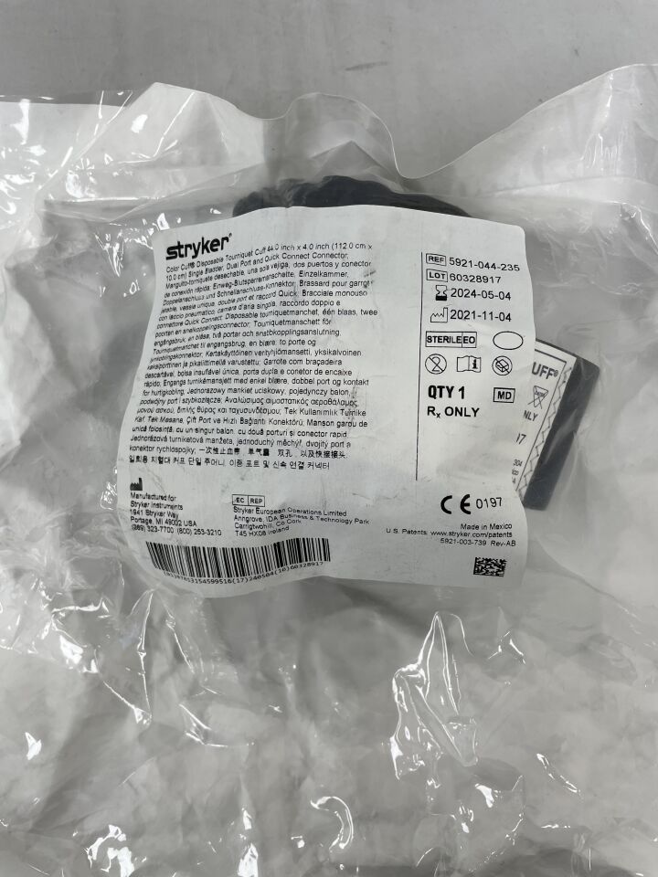 5921-044-235 - STRYKER - Color Cuff Tourniquet Single Bladder, Dual Port, Quick 44" x 4", (EA) - ( Expiry Date: 2024-05-04 )