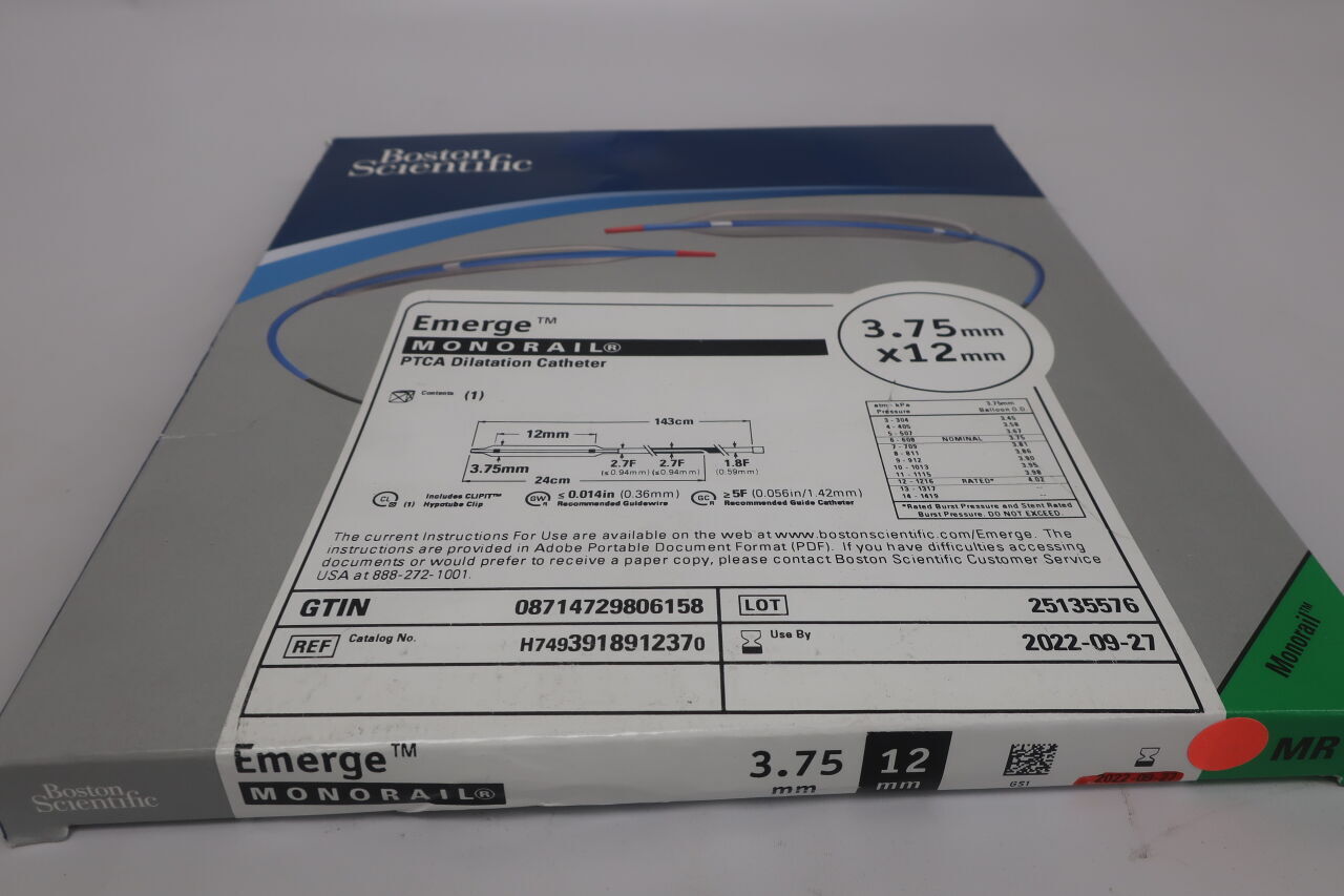 391891237 - BOSTON SCIENTIFIC - Emerge PTCA Dilatation Catheter, Monorail, 3.75mm x 12mm, (BX/1) - ( Expiry Date: 45323 )