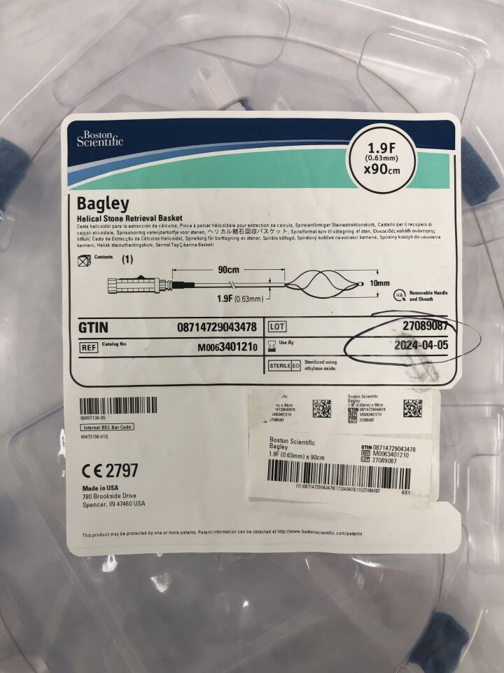 340121 - BOSTON SCIENTIFIC - Bagley Helical Stone Retrieval Basket, 1.9F x 90cm, () - ( Expiry Date: 2024-04-05 )