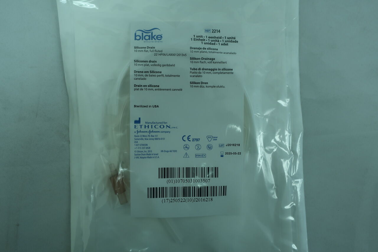 2214 - ETHICON - Drenajes de silicona BLAKE, planos de 10 mm, completamente estriados, (unidades) - (Fecha de caducidad: 21/07/2025)