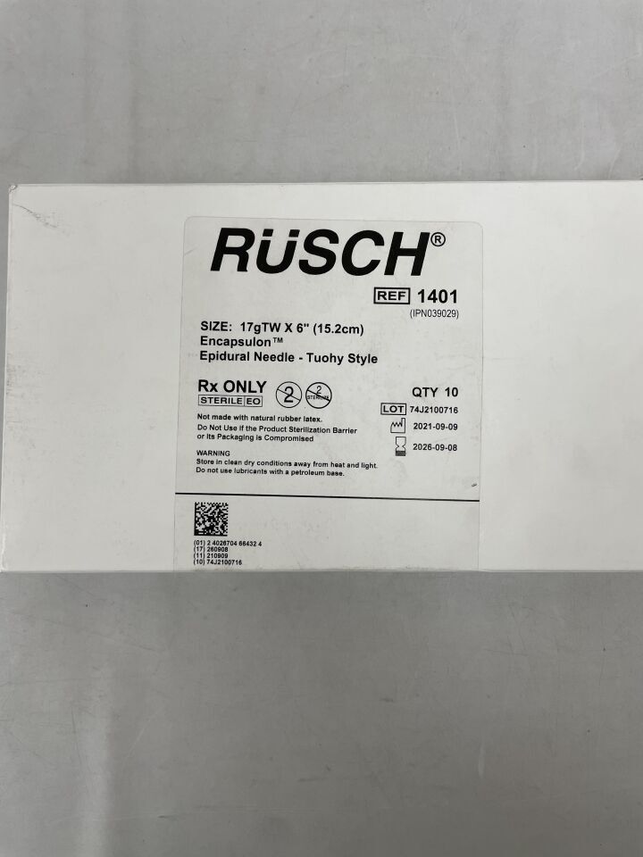 1401 - TELEFLEX - Tuohy 硬膜外穿刺針 - Rusch Tuohy 硬膜外穿刺針,17G x 6 英寸,(盒/10)-(有效期至:2026-09-08)