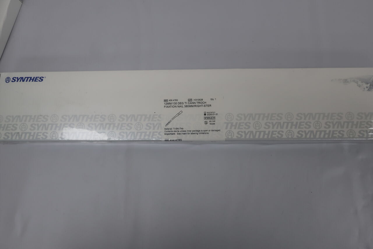456.478S - SYNTHES - Titanium Alloy Right Cannulated Trochanteric Fixation Nail, 12 x 380mm
, () - ( Expiry Date: 2026-01-31 )