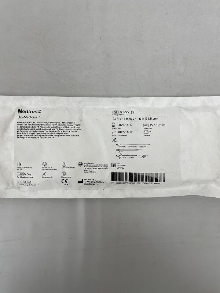 96530-123 - MEDTRONIC - bio-medicus nextgen femoral arterial/jugular venous cannula kit 23f x 31.8cm, 3/8" vented , ( EA ) - ( Expiry Date : 2027-11-17 )