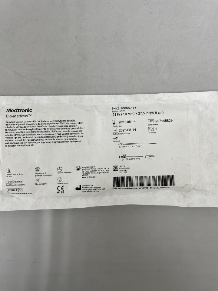 96600-121 - MEDTRONIC - bio-medicus nextgen femoral venous cannula 21f x 64.8cm, 3/8" non-vented , ( EA ) - ( Expiry Date : 2027-08-14 )