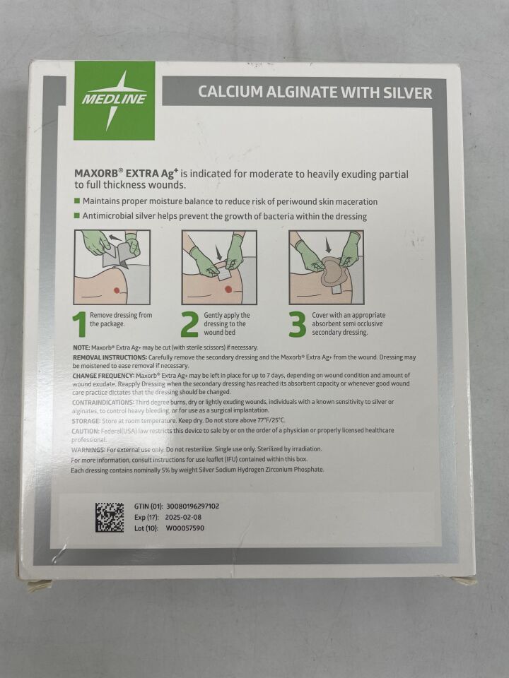 MSC9445EP - MEDLINE - Apósito para heridas Maxorb Extra AG Alignate de 4 x 4,75 pulgadas (caja de 10) - (Fecha de caducidad: 08/02/2025)