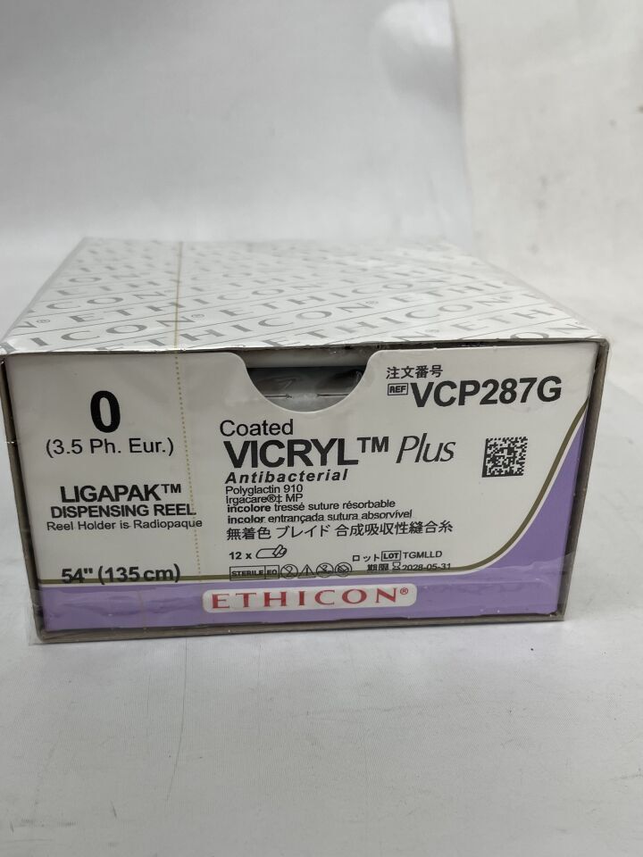VCP287G - ETHICON - Ligapak Reel Vicryl Plus Absorbable Sutures - Vicryl Coated Plus Suture, Undyed, Size 0, 54" , ( BX/12 ) - ( Expiry Date : 2028-05-31 )