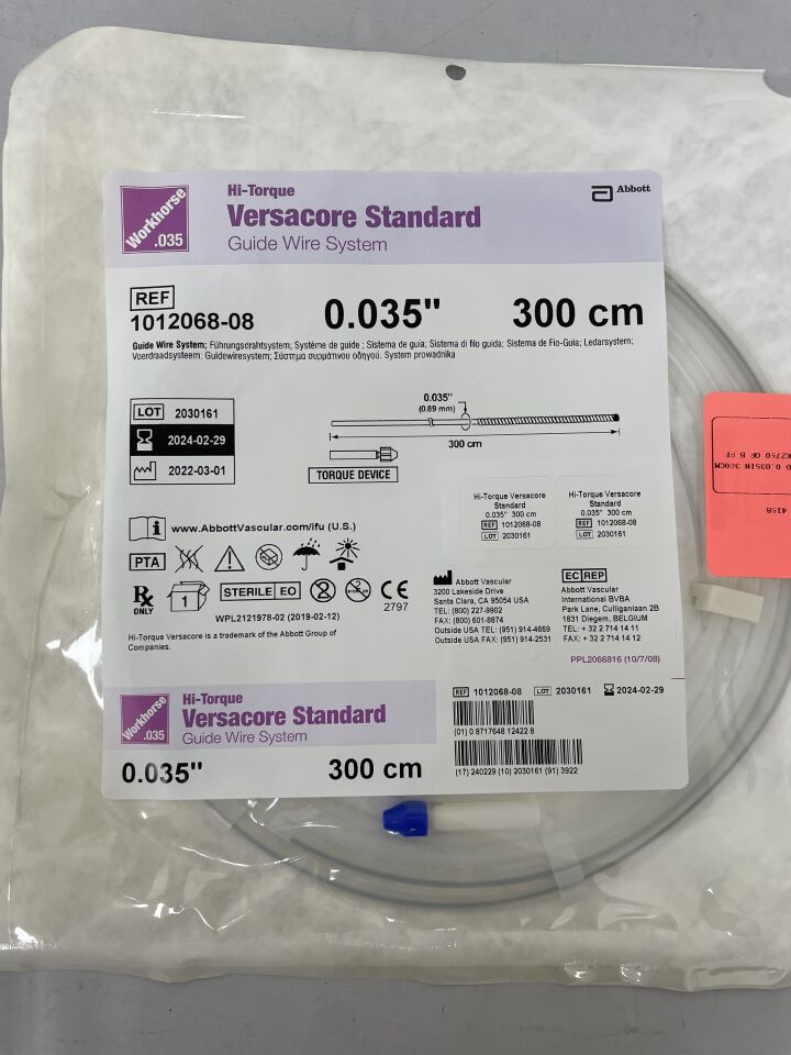 1012068-08 - ABBOTT - Hi-Torque Versacore Standard Guide Wire System 300cm, (EA) - ( Expiry Date: 2024-02-29 )