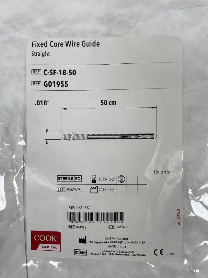 G01955 - COOK - Wire Guide Straight 0.018" x 50cm , (EA) - ( Expiry Date: 2023-12-21 )