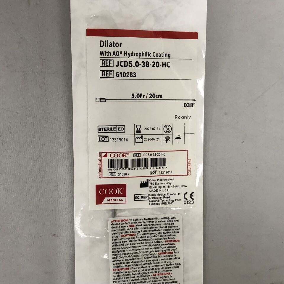 G10283 - COOK - Dilator with AQ Hydrophilic Coating, 5.0Fr/20cm, () - ( Expiry Date: 2023-07-21 )