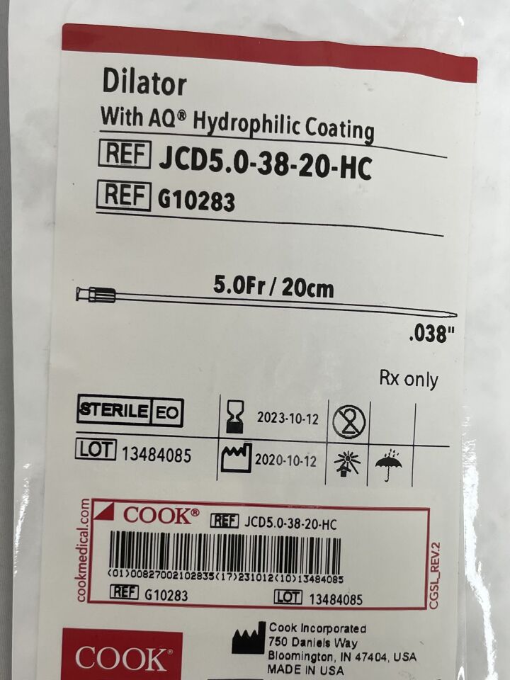G10283 - COOK - Dilator with Hydrophilic Coating 5F x 20cm, 0.038", (EA) - ( Expiry Date: 2023-10-12 )