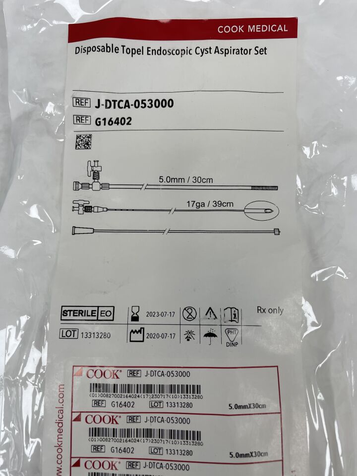 G16402 - COOK - Disposable Topel Endoscopic Cyst Aspirator Set, SS Shaft 17G x 39cm, (EA) - ( Expiry Date: 2023-07-17 )