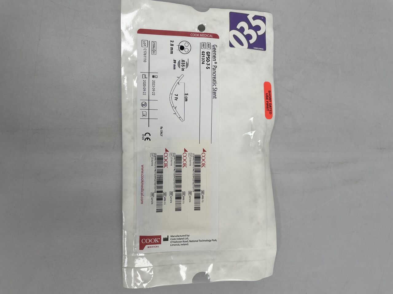 G21374 - COOK - Geenen Pancreatic Stent 7F X 5CM, (EA) - ( Expiry Date: 2023-10-06 )
