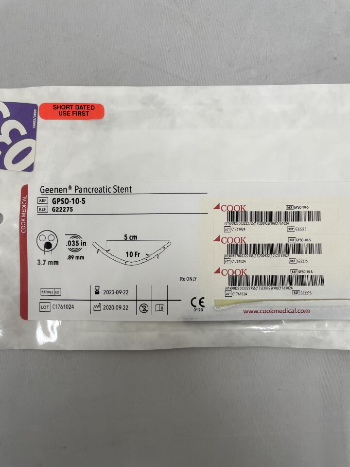G22275 - COOK - Geenen Pancreatic Stent Only 10F x 5cm, (EA) - ( Expiry Date: 2023-09-22 )