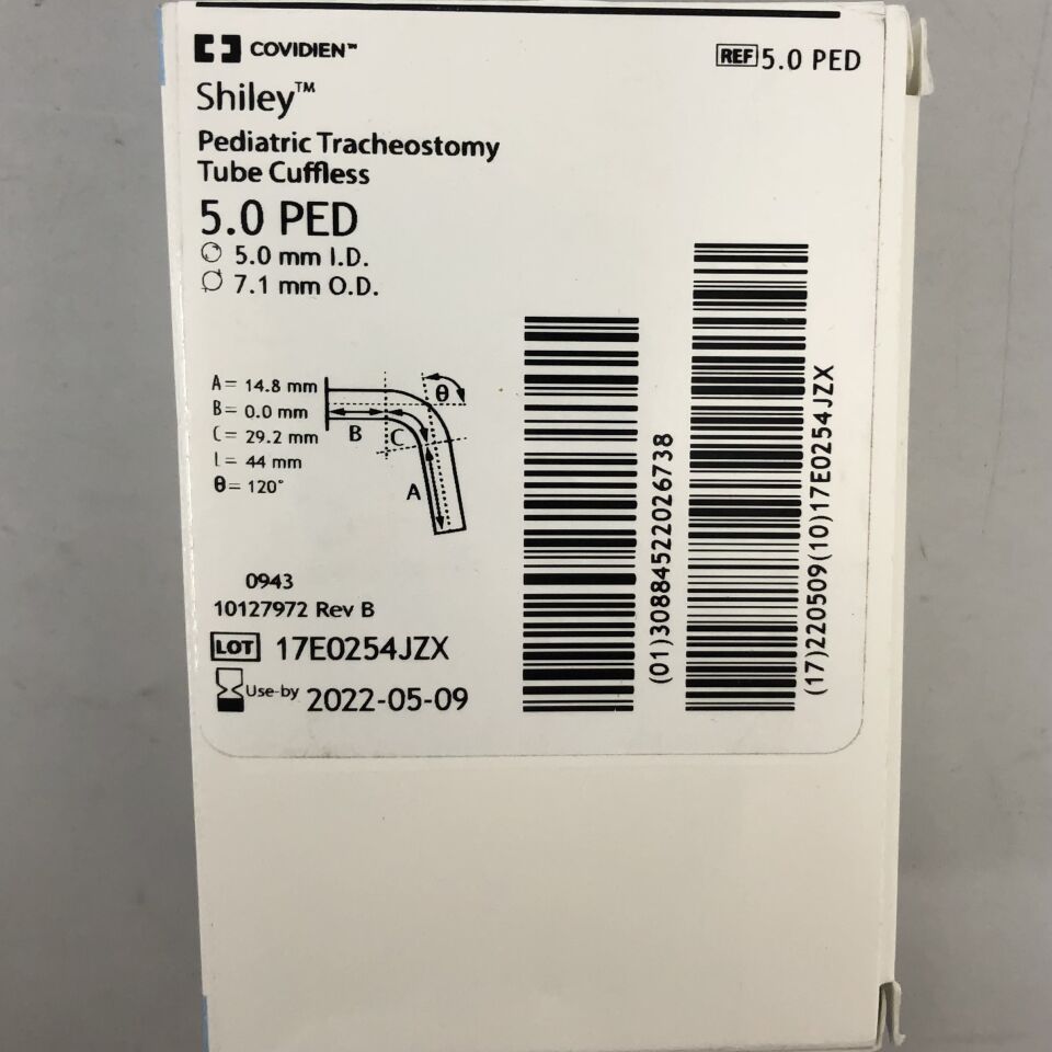 5.0 PED - COVIDIEN - Shiley Pediatric Tracheostomy Tube Cuffless, 5.0mm ID, 7.1mm OD, (BX/1) - ( Expiry Date: 2022-05-09 )