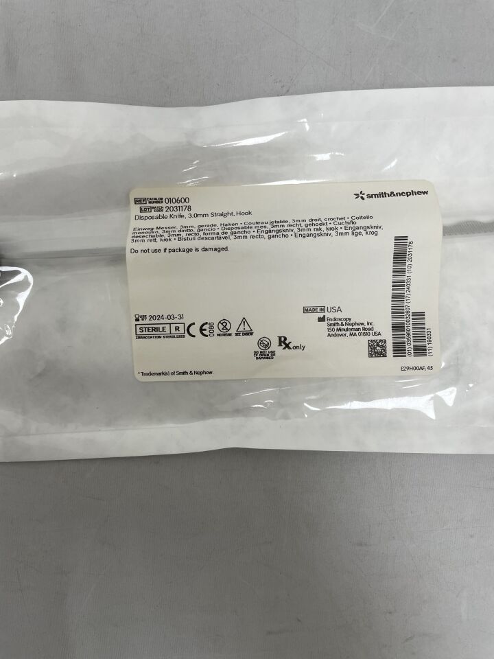 10600 - SMITH & NEPHEW - Disposable Knife: 3.0mm Straight, Hook, (EA) - ( Expiry Date: 2024-03-31 )