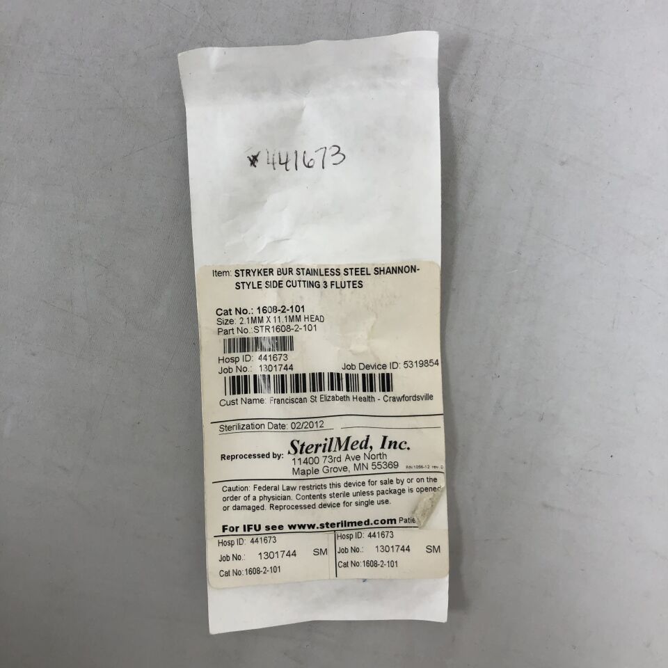 1608-2-101REP - STERILMED - Reprocessed Stryker, Side Cutting Burr, Shannon-Style, 3 Flutes, 2.1mm x 11.1mm Head, (EA) - ( Expiry Date: 2012-02-03 )