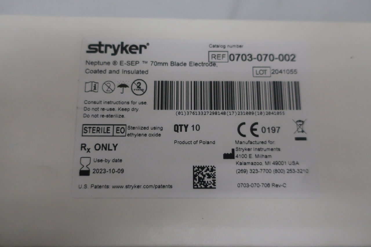 0703-070-002 - STRYKER - Neptune E-SEP 70mm Blade Electrode, Coated & Insulated, (EA) - ( Expiry Date: 2023-10-09 )
