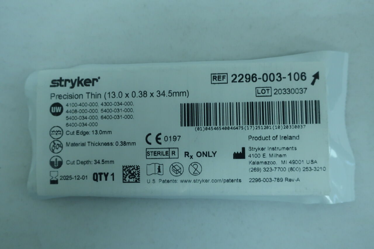 2296-003-106 - STRYKER - Precision Thin Blade, 34.5 L x 13 mm W, (EA) - ( Expiry Date: 2024-03-01 )