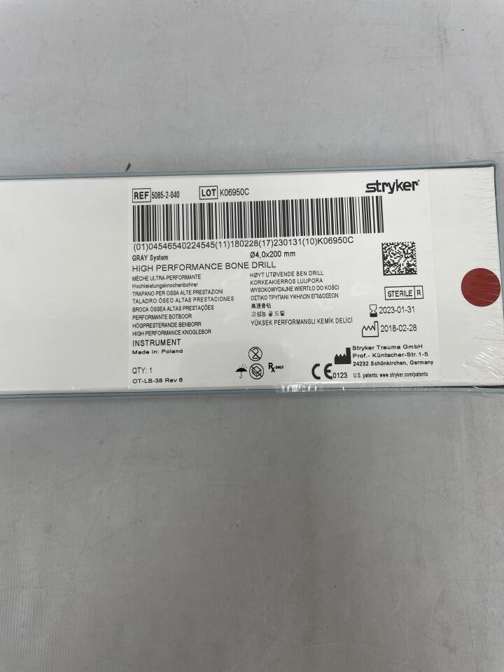 5085-2-040 - STRYKER - High Performance Bone Drill: 4.0mm x 200mm, (BX/1) - ( Expiry Date: 2023-01-31 )