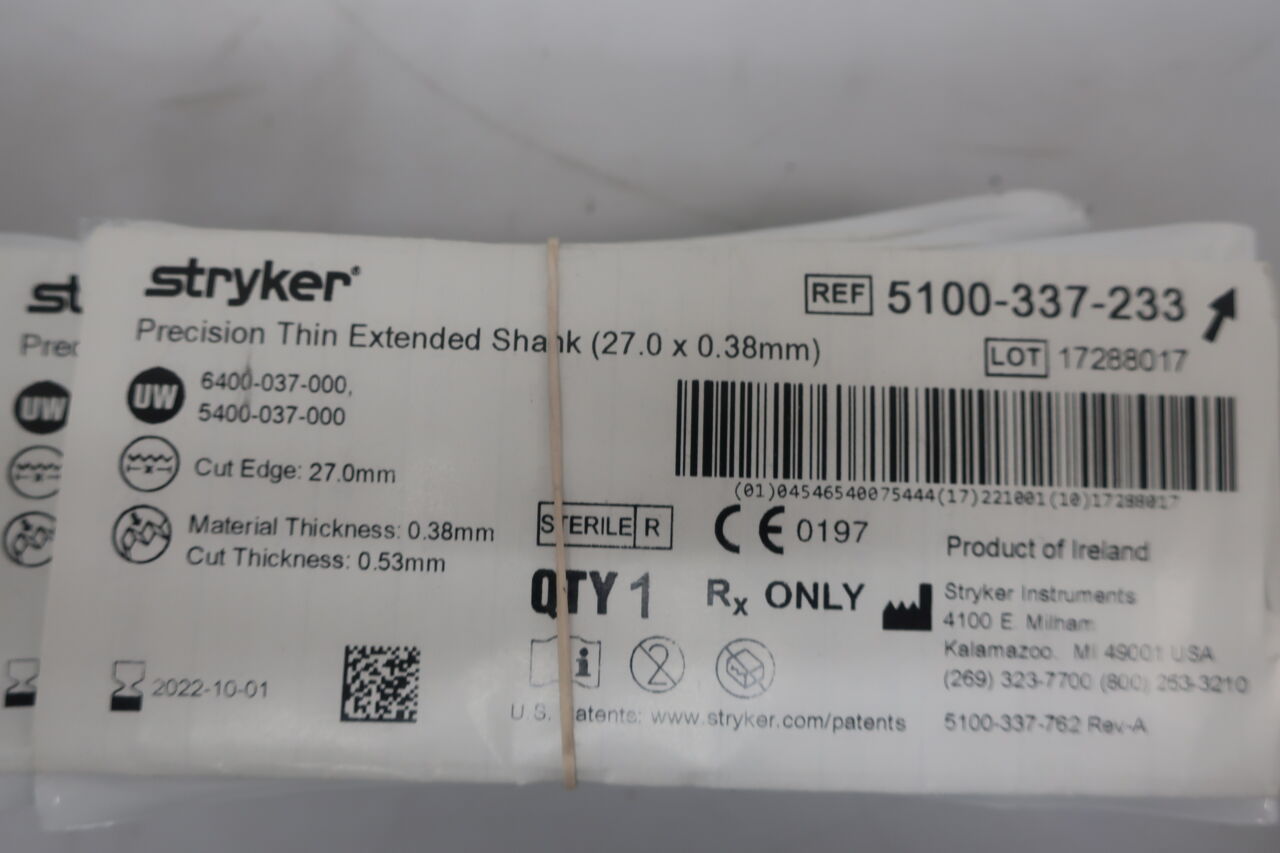 5100-337-233 - STRYKER - Precision Thin Extended Reciprocating Saw Blade, 27 mm Wid, (EA) - ( Expiry Date: 2024-09-01 )