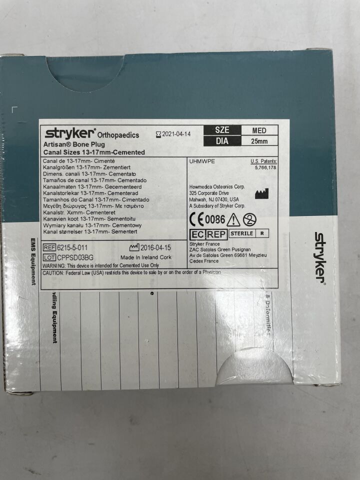 6215-5-011 - STRYKER - Artisan Bone Plug Canal Sizes 13-17mm-Cemented , (BX/1) - ( Expiry Date: 2021-04-14 )