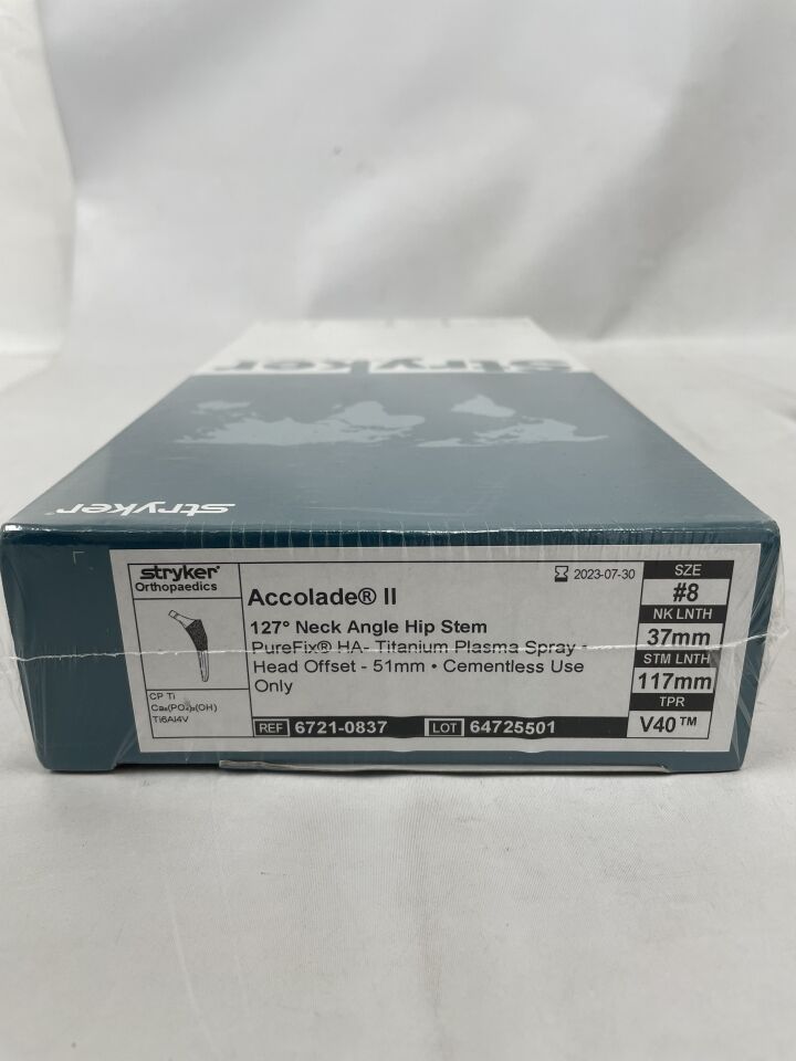 6721-0837 - STRYKER - Accolade II 127Deg Neck Angle Hip Stem, 51mm Size #8, (BX/1) - ( Expiry Date: 2023-07-30 )