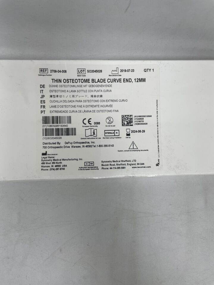 2709-04-008 - SYMMETRY - Thin Osteotome Blade, Curve End, 12mm, (EA) - ( Expiry Date: 2024-06-29 )