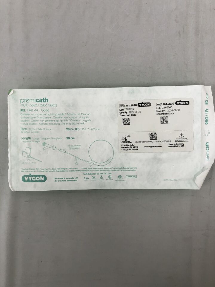 1261.203G - VYGON - Premicath 導管,帶導絲和分叉針,28G (1 FR),20cm 長,(EA) - (有效期:2026-08-31)