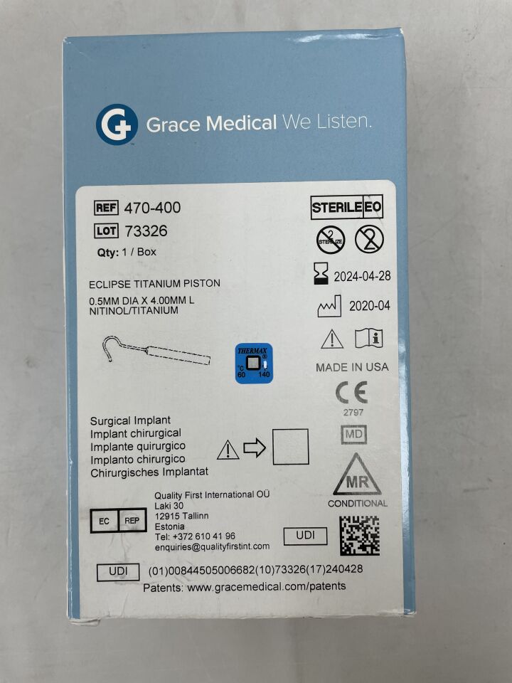 470-400 - GRACE MEDICAL - Eclipse Titanium Piston Surgical Implant 0.5mm x 4mm, (EA) - ( Expiry Date: 2024-04-28 )
