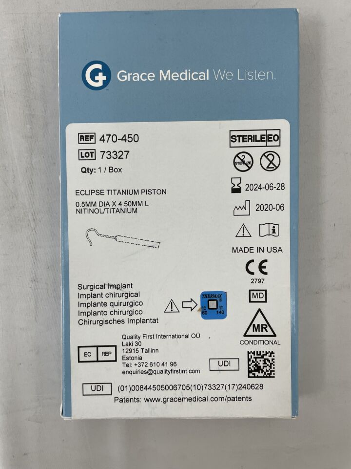 470-450 - GRACE MEDICAL - Eclipse Nitinol/Titanium Piston 0.5mm x 4.5mm, (EA) - ( Expiry Date: 2024-06-28 )