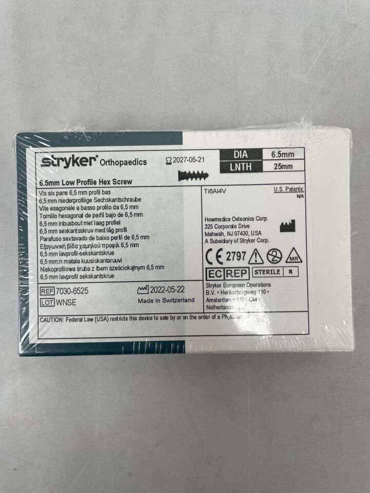 7030-6525 - STRYKER - Low Profile Hex Screw 6.5mm x 25mm , ( BX/1 ) - ( Expiry Date : 2027-05-21 )