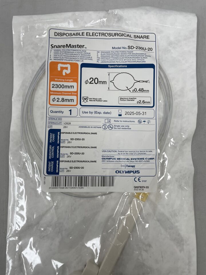 SD-230U-20 - OLYMPUS - Snaremaster Electrosurgical Snare, 2300 mm Working Length, 20 mm dia. Loop , ( EA ) - ( Expiry Date : 2025-05-31 )