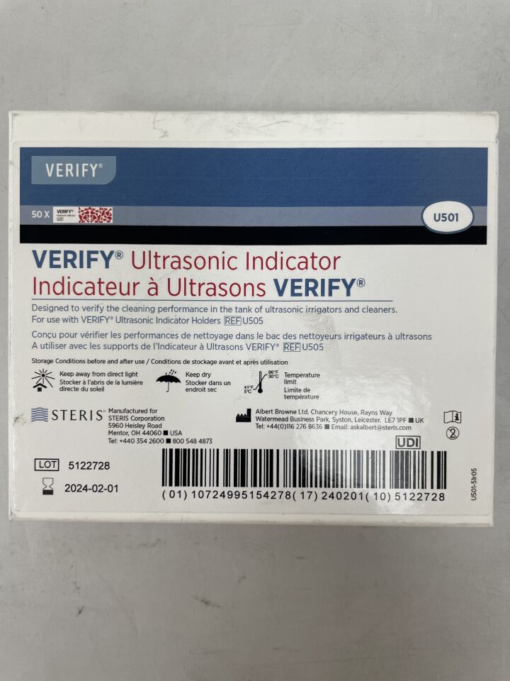 U505 - STERIS - VERIFY Ultrasonic Indicator, (BX/50) - ( Expiry Date: 2024-02-01 )