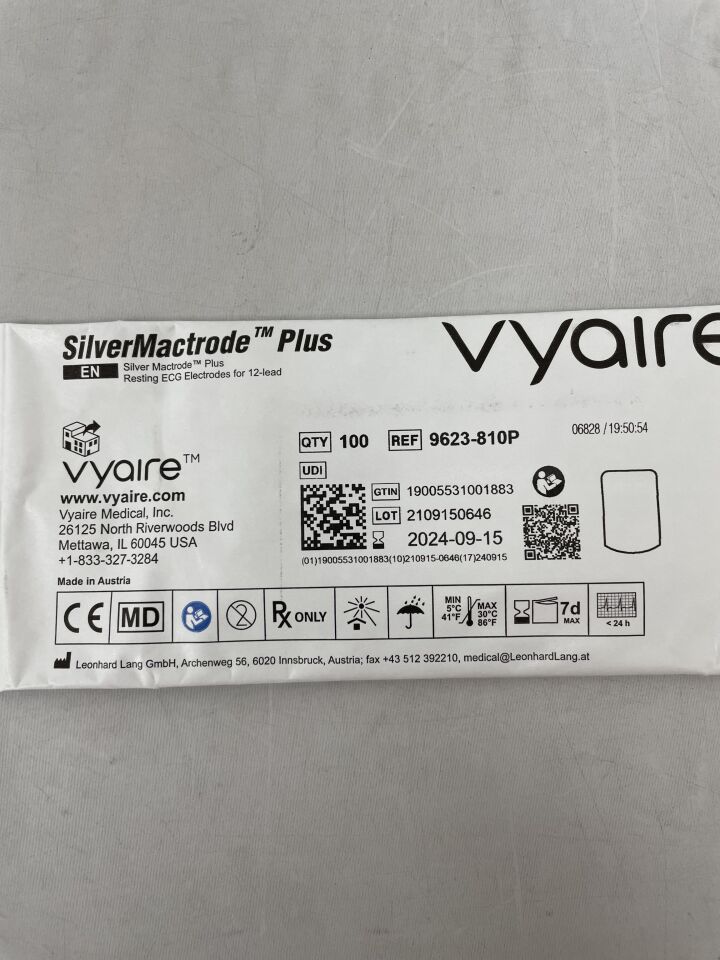 9623-810P - VYAIRE - Silver Mactrode Plus Resting ECG Electrodes for 12-Lead (100/PK, 10PK/BX), (EA) - ( Expiry Date: 2024-09-15 )